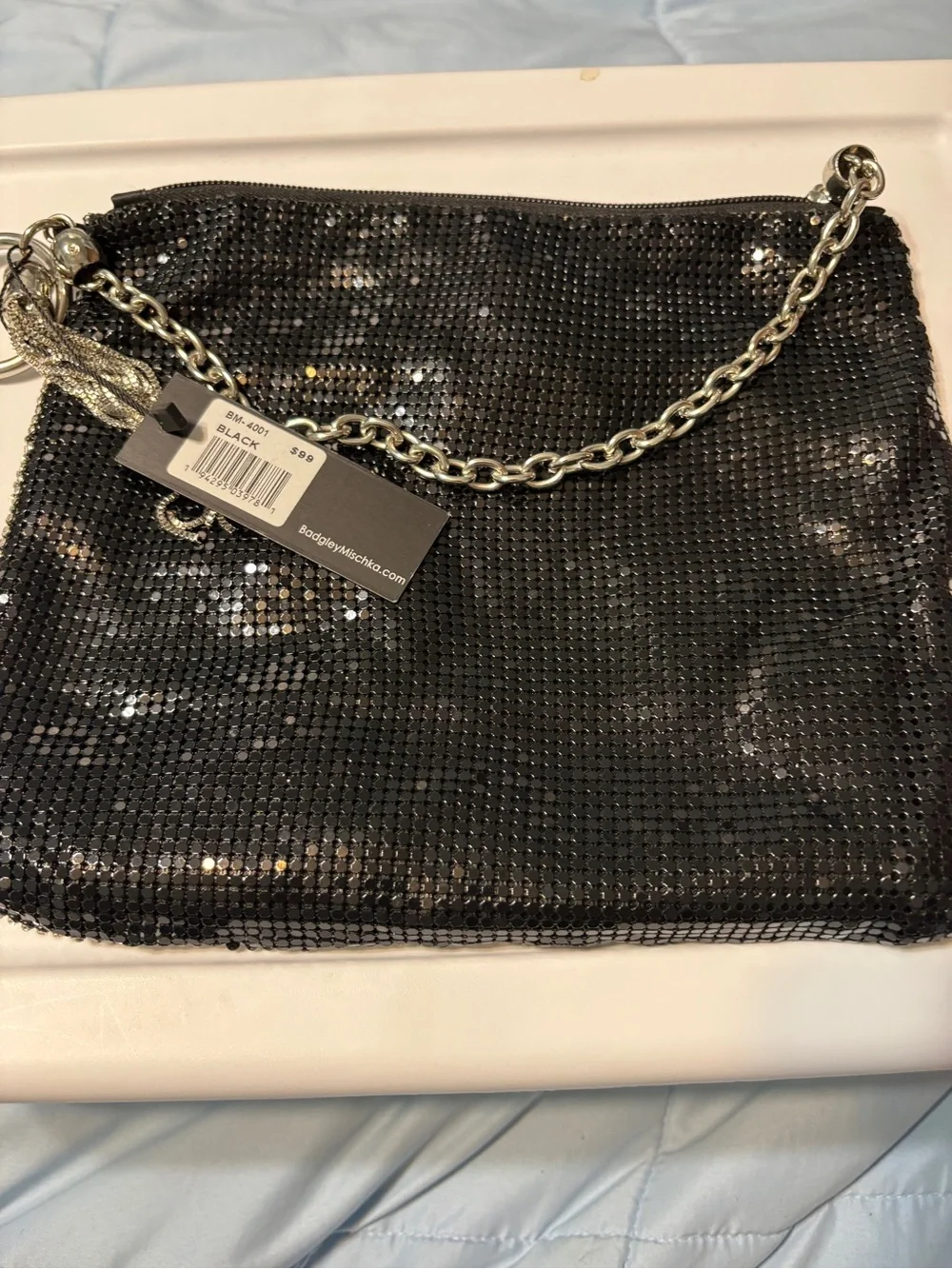 Badgley Mischka Silver Rhinestone Evening Wristlet